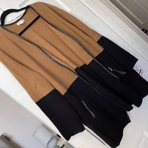 COPY - Beige and black with leather trim cardigan jacket